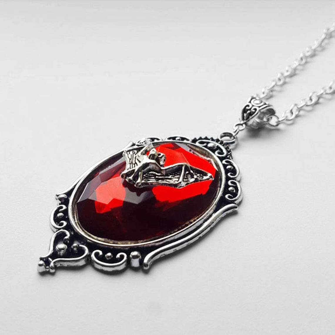 Gothic Red Bat Pendant Necklace