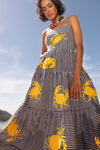 "Hazel" Black Plaid Yellow Crab Maxi Dress