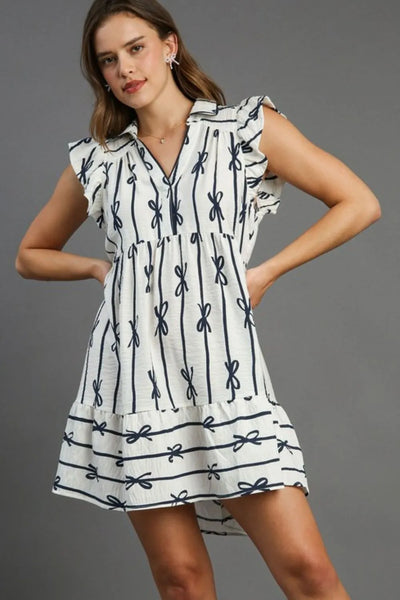 Umgee Ribbon Collared Mini A-Line Dress
