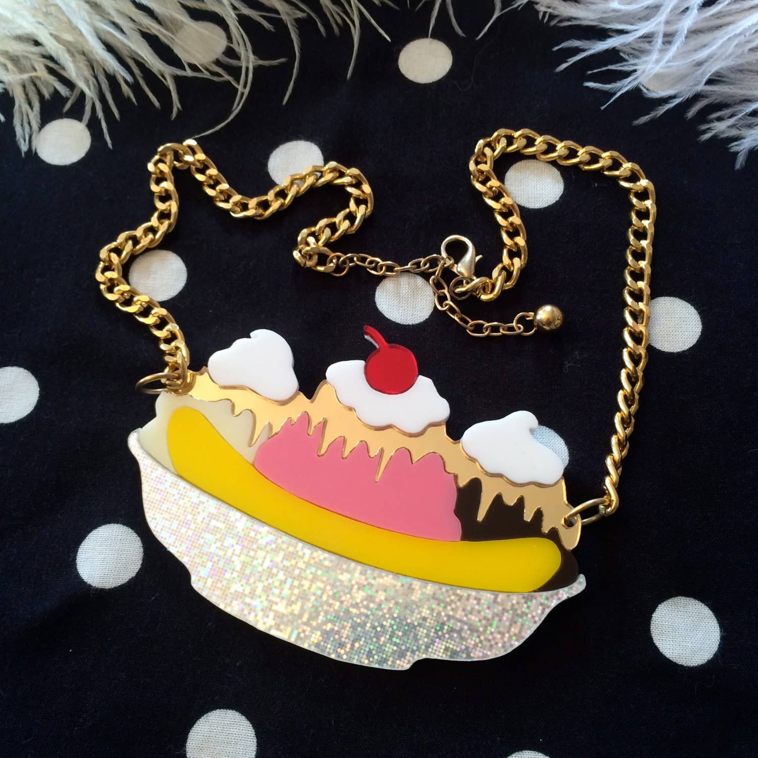 Banana Split Sundae Acrylic Necklace-1