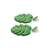 Hand-woven Rice Bead Leaf Earrings width=100 