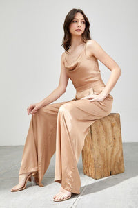 Cowl Neck Trim Detail Jumpsuit-0
