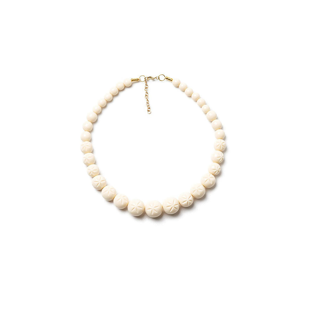 Cream Heavy Carve Bead Necklace by Splendette-0