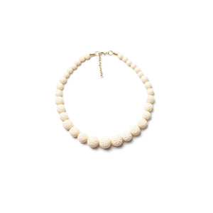 Cream Heavy Carve Bead Necklace by Splendette-0