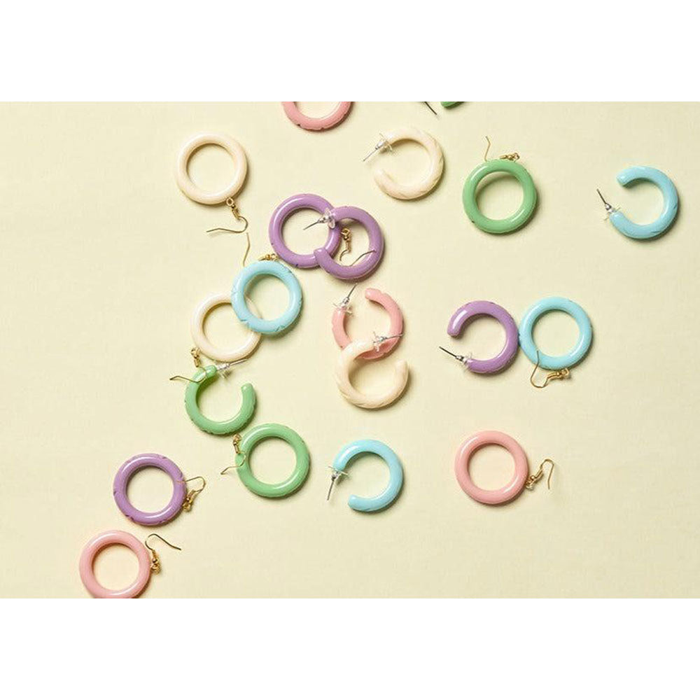 Cream Heavy Carve Drop Hoop Earrings by Splendette-2