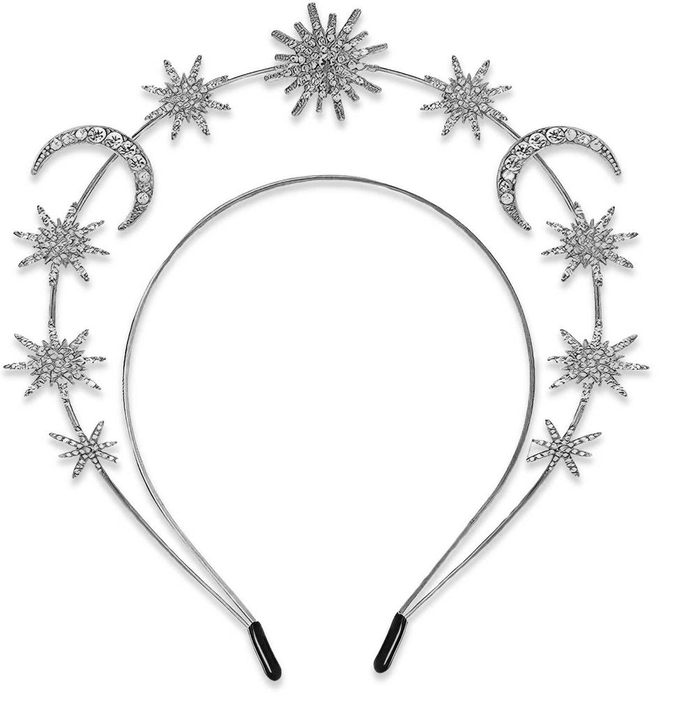"Diana" Silvery Stars Moons Crown