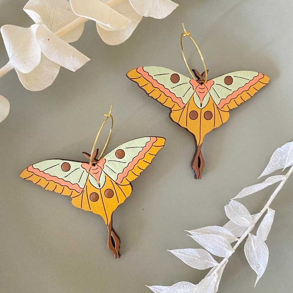 "Molly" 1970's Moth Hoop Earrings