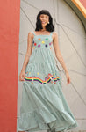"Thelma" Green Grid Rainbow Bar Maxi Dress