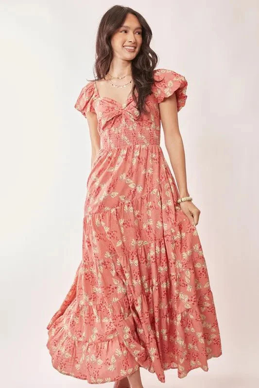 Davi & Dani Lightweight Sweetheart Neck Textured Tiered Maxi Dress-0