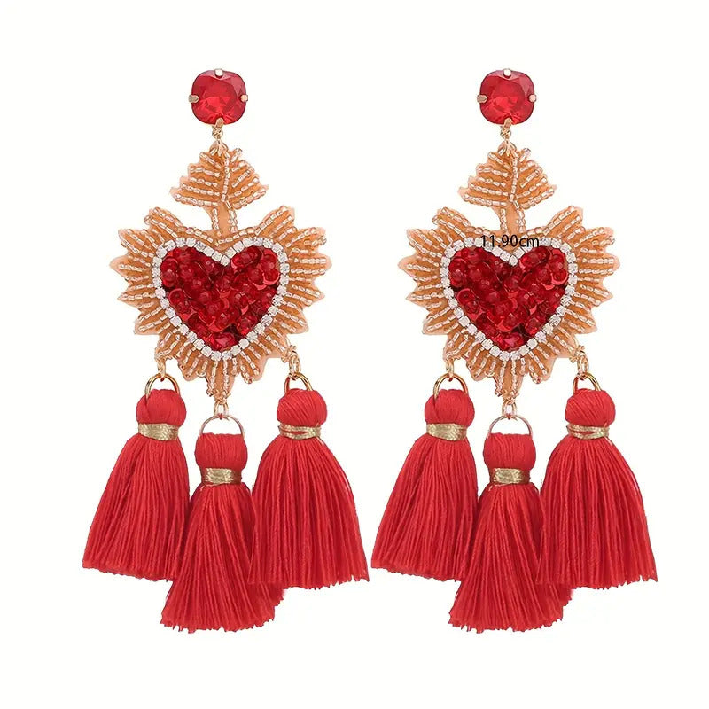 "Orpheus" Flaming Heart Tassle Earrings