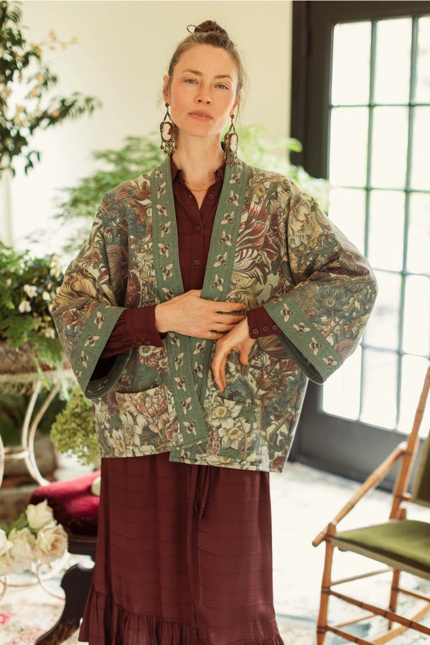 "Love Grows Wild" Fleece Cottage Cardigan Kimono Jacket