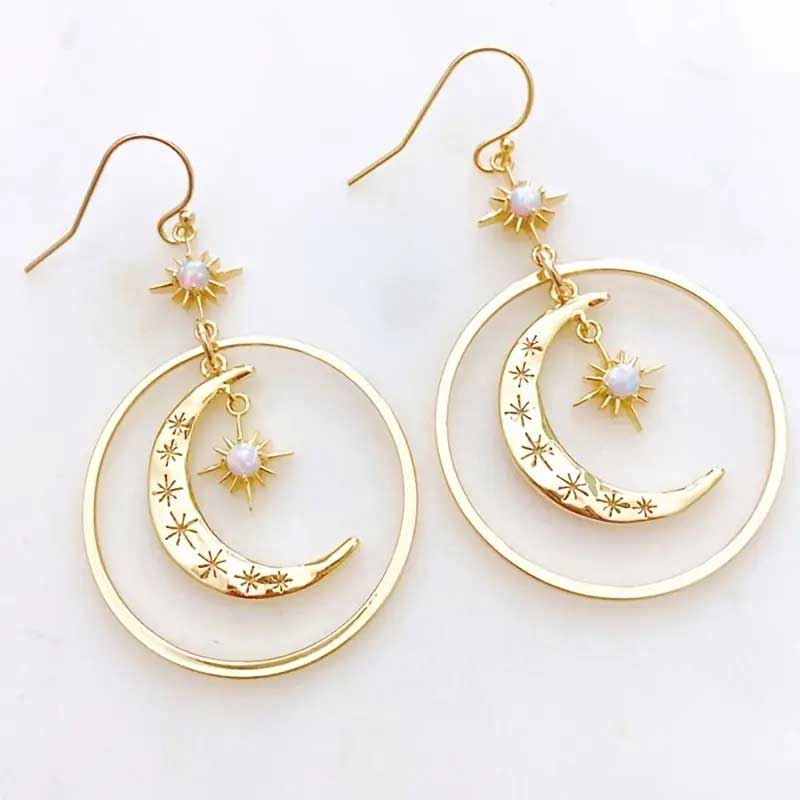 "Ganymede" Moon Stars Earrings