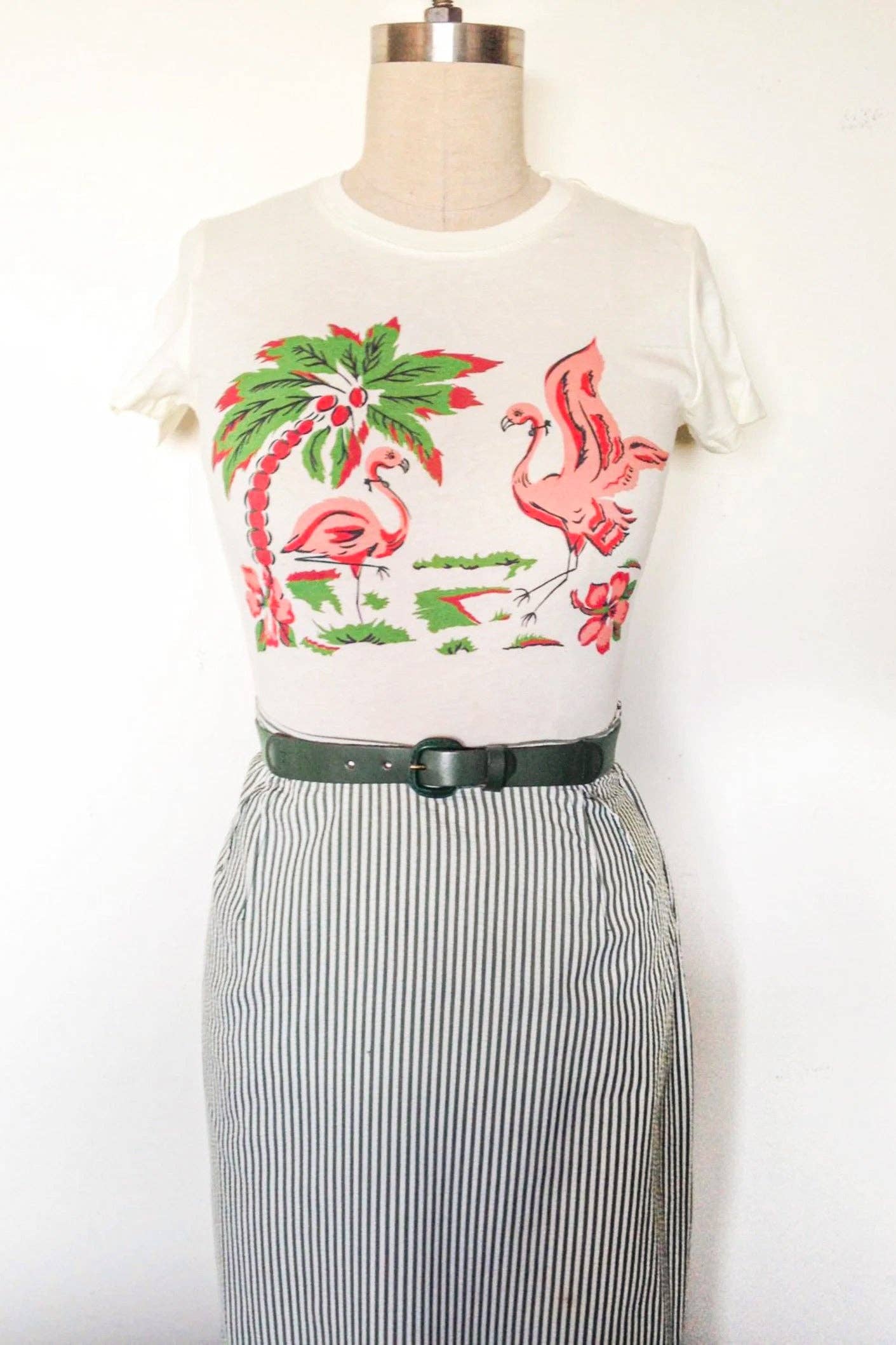 Pink Flamingo Fitted Tee in Ivory-2
