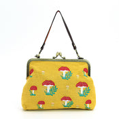 Mushrooms Kisslock Frame Handbag in Cotton: Black-3 width=100 
