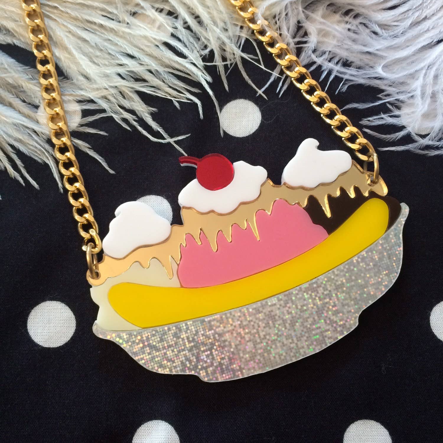 Banana Split Sundae Acrylic Necklace-0