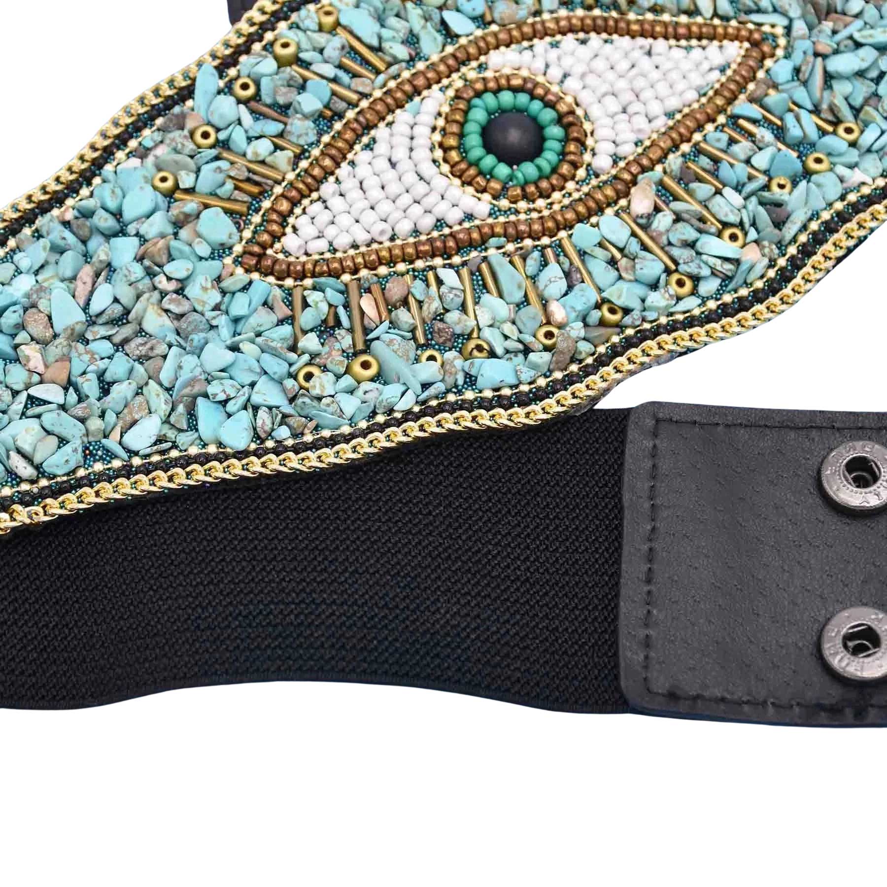 "Devila" Beaded Eye Stretch Waist Belt