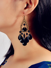 Bohemian Retro Jewellery Black Water Drop Beads Antique Gold Chandelier Earrings-4 width=100 