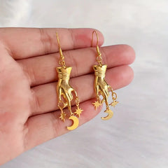 "Crysta" Hand, Stars, and Moon Earrings