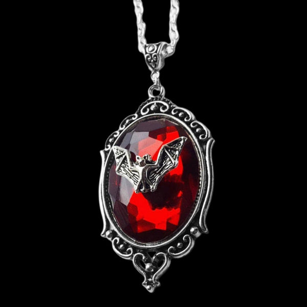 Gothic Red Bat Pendant Necklace