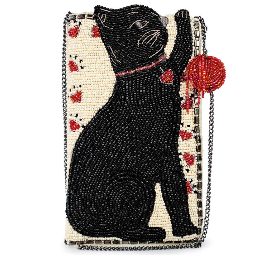 Purr-suit Kitty Cat and Yarn Crossbody Beaded Phone Bag-0