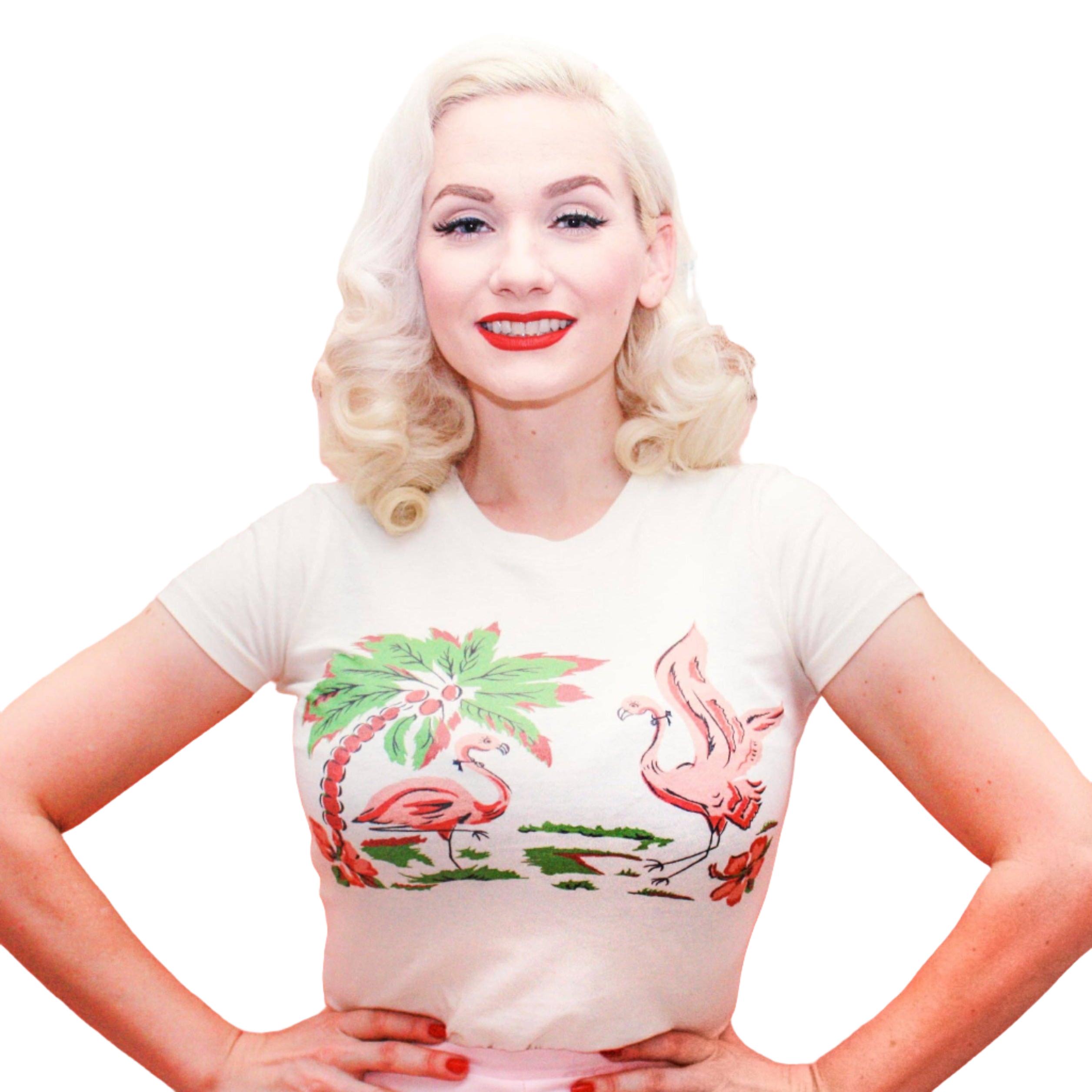 Pink Flamingo Fitted Tee in Ivory-0