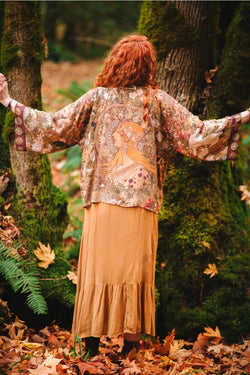 "Dream Weaver" Cropped Bamboo Kimono Cardigan with Zodiac width=100 