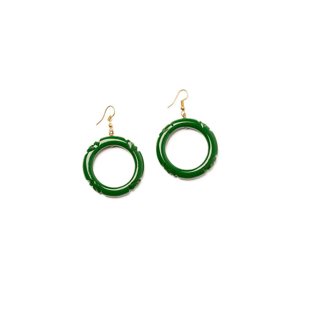 Forest Heavy Carve Drop Hoop Earrings by Splendette-0