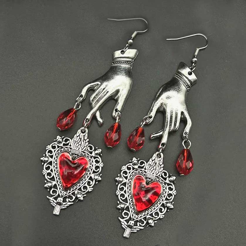 "Selene" Heart Hand Blood Drop Earrings