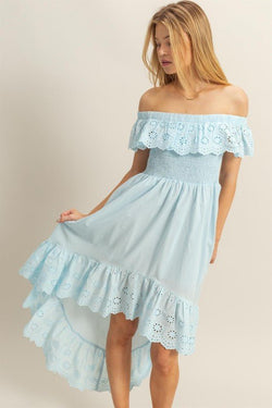 HYFVE High-Low Eyelet Ruffled Off-Shoulder Dress-0 width=100 