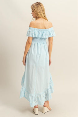 HYFVE High-Low Eyelet Ruffled Off-Shoulder Dress-3 width=100 