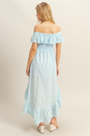 HYFVE High-Low Eyelet Ruffled Off-Shoulder Dress-3