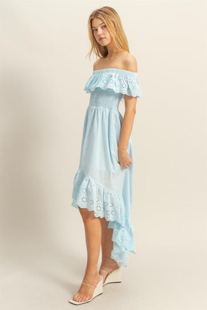 HYFVE High-Low Eyelet Ruffled Off-Shoulder Dress-2