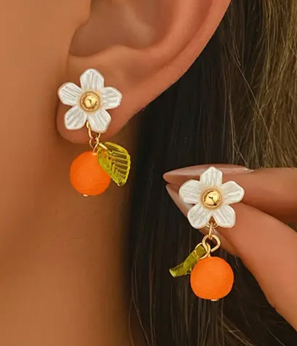 FLOWER AND ORANGE DROP ACRYLIC EARRING-0