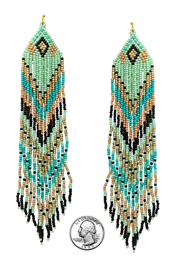 HANDMADE MULTI SEEDBEAD LONG TASSEL DROP EARRING-0