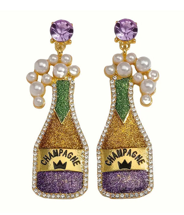 PEARL AND RHINESTONE CHAMPAGNE BOTTLE EARRING-0