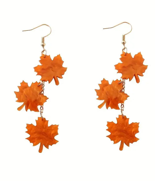 ACRYLIC MAPLE LEAF DANGLE DROP EARRING-0