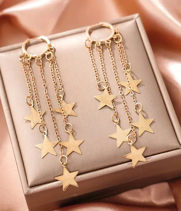MULTI STAR TASSEL DROP EARRING-0