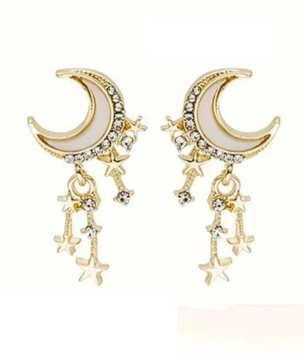 CRESCENT MOON AND STAR DROP EARRING-0