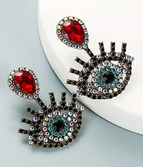 CRYSTAL EVIL EYE EARRING-0