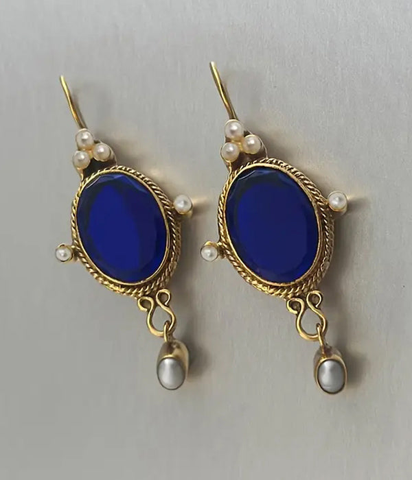 VINTAGE FACET STONE OVAL EARRING-0