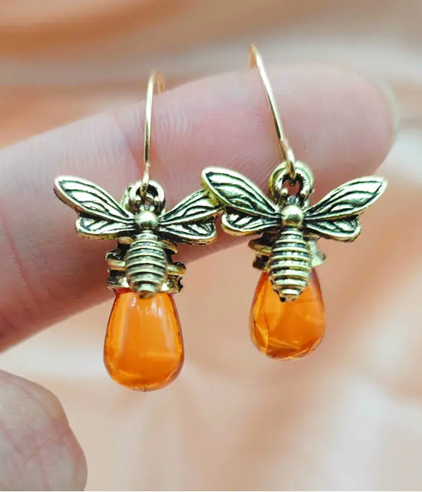 TEARDROP STONE BEE EARRING-0