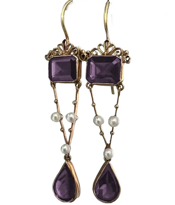 VINTAGE FACET STONE AND PEARL DROP EARRING-0