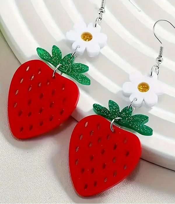 FLOWER AND STRAWBERRY ACRYLIC EARRING-0