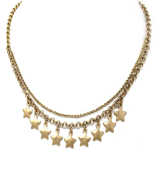 DOUBLE LAYER MULTI STAR DANGLE NECKLACE-0