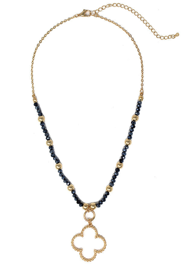 QUATREFOIL PENDANT AND MULTI FACET STONE BEAD CHAIN NECKLACE-0