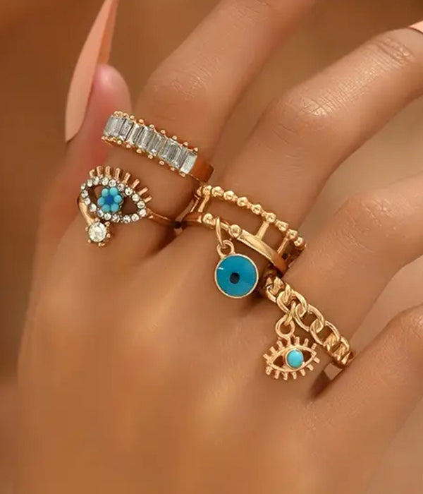 EVIL EYE THEME 4 PIECE RING SET-0