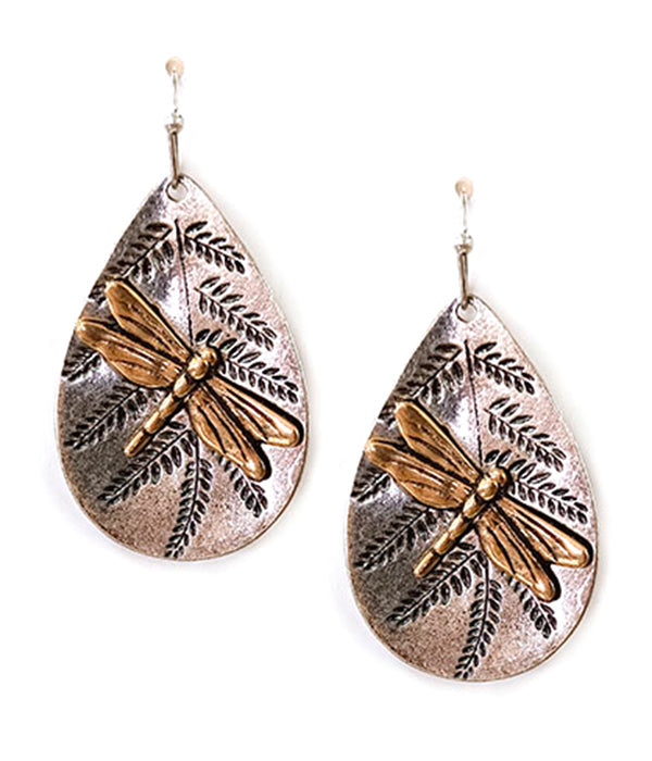 VINTAGE METAL DRAGONFLY TEARDROP EARRING-0