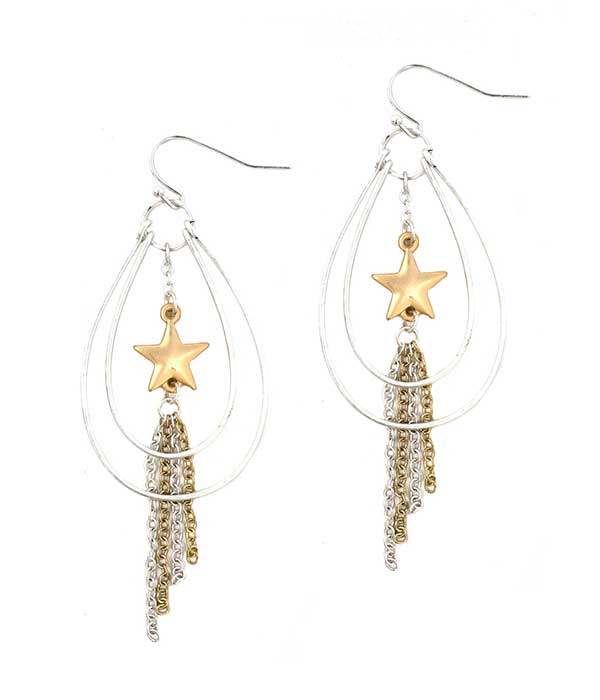 WIRE METAL TEARDROP AND STAR EARRING-0