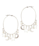 MOON AND STAR CHARM DROP WIRE HOOP EARRING-0