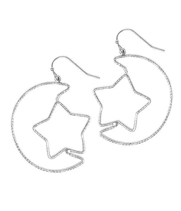BRASS WIRE MOON AND STAR EARRING-0